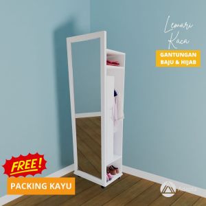 Adapta - Standing Mirror Lemari Gantungan Baju & Hijab Dengan Lampu LED & Roda - Lemari Baju & Hijab