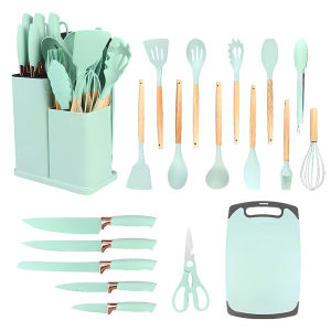 Silicone Kitchen Utensils Set 19PCS Knife Sets Spatula Set Non Stick Cooking Shovel Green Cooking Tools Set