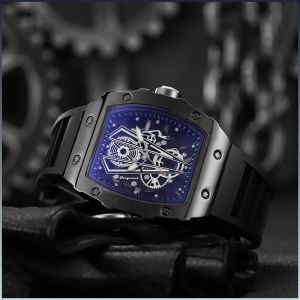 นาฬิกาจักรกล กลวง ความรู้สึกของอนาคตที่แม่นยํา กีฬา โลหะสีดํา ความรู้สึกของการซ้อนชั้นภาพ มัลติฟังก์ชั่น