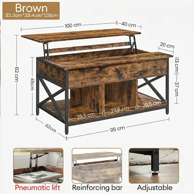 Global Storage Coffee Table Hidden Compartment Livingroom Adjustable Tea Table Lift Top Table