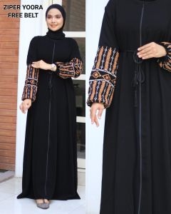 [FREE BELT] GAMIS HITAM ORI JETBLACK ZIPPER YOORA BY SABELLA ABAYA