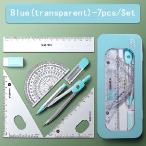 7PCs Compass Ruler Learning Stationery with Metal Box Triangle Ruler Protractor Ruler For Student