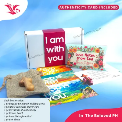 In The Beloved PH || Emmanuel Holding Cross gift box with bible verse cards comfort wooden cross made from Israel Holy Land Olive Tree Wood material