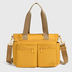 ALO Dual Front Pocket Horizontal Yoga Hand Tote Bag Six Fresh Pastel Nylon Fixed Wide Handle Detachable Shoulder Strap Large Capacity Daily Workout Handbag