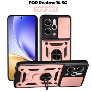 For OPPO Realme 14 14T 5G Case Slide Camera Protect Phone Case For Realme14 Realme14T Magne Ring Holder Armor Back Cover