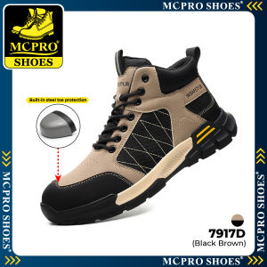 MCPRO Safety Shoes Men Medium-Cut Anti-smash Anti-puncture Sneakers Outdoor work protective Steel toe cap / Kasut kerja Keselamatan Lelaki Anti-Hentakan Tapak Anti Tusukan dengan pelindung penutup besi - 7917D (BLACK BROWN)