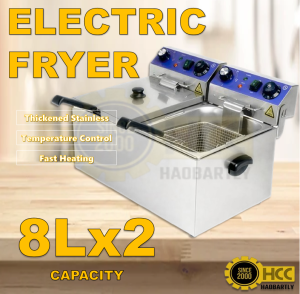 Electric Deep Fryer 8Lx2 Capacity 1 Basket with Temperature Control and Timer Heavy Duty Stainless steel