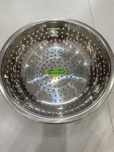 Rổ Inox Hồng Phước Thành 201 cao cấp lỗ thưa dùng để rửa rau củ 42cm