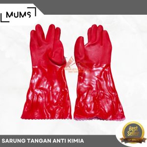 BjA - Sarung Tangan PVC Merah Kimia 14 Red PVC Gloves Chemical Karet 30 CM