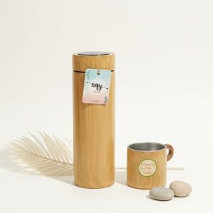Botol Minum Tumbler Termos Kopi Bambu Bamboo Stainless dengan Thermost