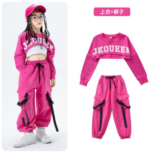BIZOT Hip Hop Girls Crop Top Cargo Pants Child Sweatshirt Kid Streetwear Jazz Cheerleader Street Dance Costume Clothes Set