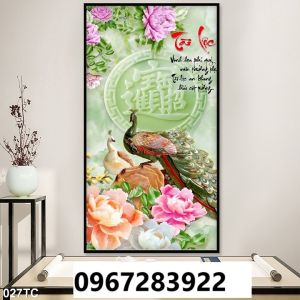 Tranh gạch chim công khổ đứng đẹp 3D