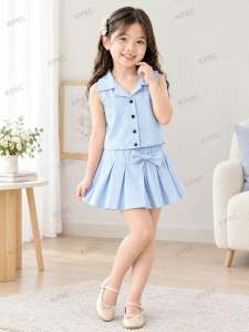 GG Summer Casual Girl Teen Pleated Skirt with Bow and Top Set Terno - top and skirt - plain color - current trend - best seller top - super ganda - ganda ng quality - effortless easy to wear - simple - cute item - fabric from abroad - cotton fabric -
