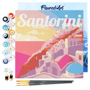 [พร้อมส่งจากไทย] FiguredArt ชุดระบายสีตามตัวเลข 20x20 ซม. ขึงเฟรม - โปสเตอร์ Santorini Sunset