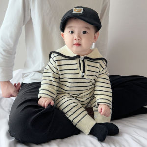 Clothes for babies 2026 Spring and Autumn Newborn Navy Collar Sweater Romper Knitted Stylish Outgoing  Jumpsuit