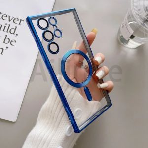 For Samsung Galaxy S23 S24 Ultra Plus S23 FE Phone Cases Plating Silicone For Magsafe Magnetic Wireless Charging Phone Cover Accessories