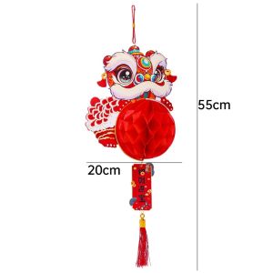 YESPERY โคมไฟรูปงูปี2025ที่สร้างสรรค์จี้พู่ห้อยแบบโคมไฟแบบกระดาษสีแดงที่มีรังผึ้งของตกแต่งเทศกาลโคมไฟในปีใหม่ของตกแต่งปีใหม่จีน