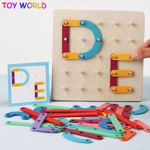 Baby Creative Toy Wooden Graphics Geometric Pegboard Puzzle with Cards Childhood Building Blocks Nut Matching Montessori Sudoku Game Exercise Hands-on Ability Educational Toy for Kids