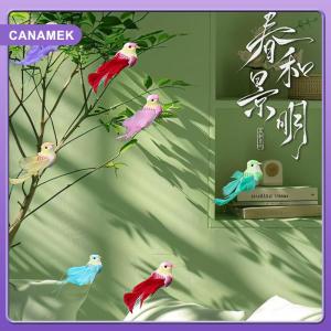 【CANAMEK】 Simulated Long-tailed Feather Bird Figurine Model Set Artificial Birds Ornament Colorful Feathered Home Garden Decoration