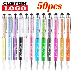 50pcs/Lot Crystal Metal Ballpoint Pen Fashion Creative Stylus Touch for Writing Stationery Office School Gift Free Custom Logo2026