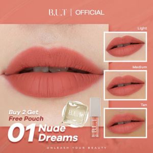 B.U.T Soft Matte Lip Cream - Pigmented Transferproof - Mengatasi Bibir Pecah Pecah Kering & Menghitam - Vitamin C Brightening Agent Mebantu Mencerahkan Bibir yang Gelap dan Membantu Menjaga Kesehatan Bibir - Ringan dan Nyaman di Pakai di Bibir