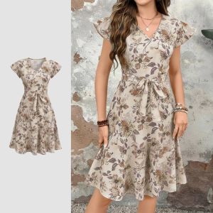 Qiqi Elegant Women Dress Belted Spring/Summer Dress 2708
