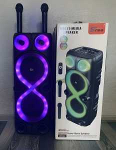 ZQS-8238 Rechargeable Party Box – Bass Boost Bluetooth Speaker with Colorful Lights & 2 Wireless Microphones