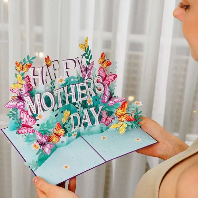 Happy Mothers Day Handmade Card Love Postcard 3D Pop Up Greeting Cards Creative Birthday Gift
