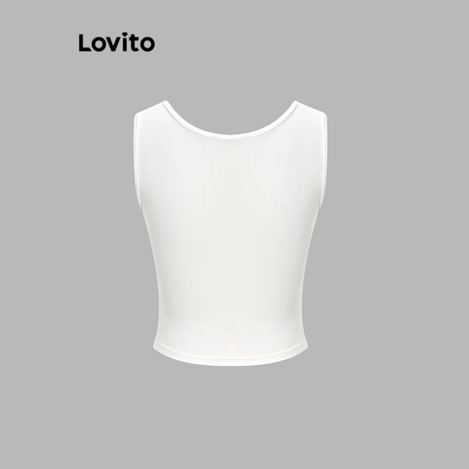 Lovito Casual Plain Ruched Hanky Hem Tank Top for Women L62ED045 (White/ Black) Lovito Tank Top, Women's Fashion, Tops, Shirts on Carousell