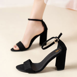 3 inch korea suede block high heels for women sandals