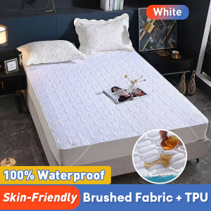 【Premium】100% Waterproof Mattress Pad Mattress Cover Fitted Bed Sheet Mattress Protector Solid Color Bed Toppers Elastic Band Bedspread-(Single/Double/Queen/King)
