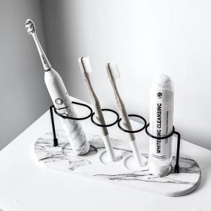 Diatomite Toothbrush Holder Nordic Marble Quick Drying Sink Pad Bathroom Storage Rack Diatom Mud Absorbent Pad Diatom Grain Clay Iron Storage Toothbrush Holder Bathroom Accessories