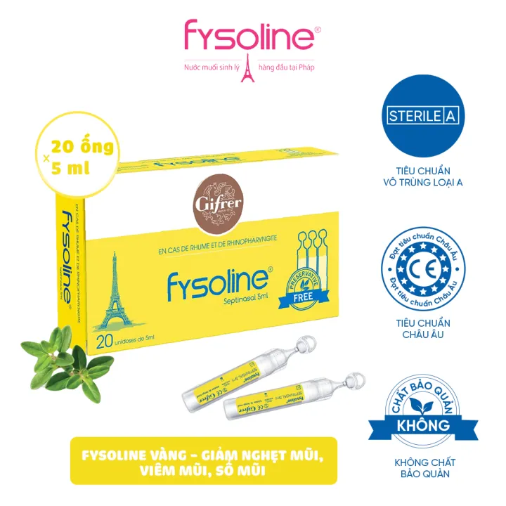 Nước Muối Sinh Lý Kháng Khuẩn Pháp FYSOLINE 20 Ống x 5ml Hỗ Trợ Giảm Viêm Mũi, Sổ Mũi