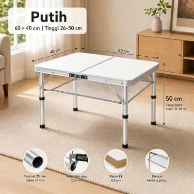 Meja Lipat Koper Meja Lipat 120x60cm Aluminium Meja Camping Meja Lipat Outdoor Meja makan lipat biru