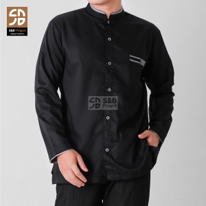 Baju Koko KATUN TOYOBO Polos Lengan Panjang Ukuran M L XL Dewasa Remaja Anak Tanggung - Hitam