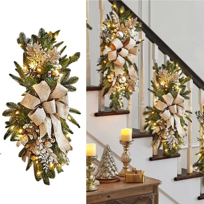Cordless Prelit Christmas Swag Teardrop Swag Wreath Stair Swag Door Swag GarlandsChristmas Swag Wreaths For Front Door Holiday Wall Window Hanging Ornaments For Indoor Outdoor Home Xmas Decor