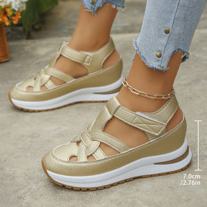 Free Shipping New Plus-Size Wedge Sandals For Women Featuring A Closed-Toe Design Breathable Mesh And A Thick Platform Sole With Velcro Straps