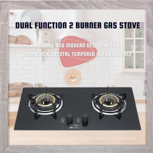 ALife World Dual Function 2 Burner Gas Stove Built in Standalone Black Tempered Glass 4200W flame cooker hob table top gas cooker simple high fierce flame