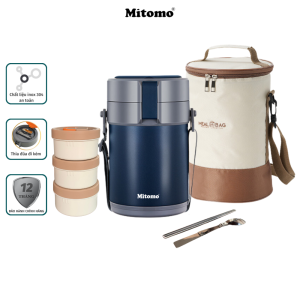 Lồng cơm giữ nhiệt hộp cơm vắn phòng Mitomo LCH-7086 cặp lồng chia 3 ngăn chất liệu inox 304