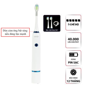 Bàn chải điện sóng âm cảm biến lực chải thông minh Waterjet Smart Sonic Toothbrush (kèm 2 đầu chải)