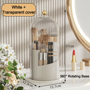 OutingSG® Makeup Brush Storage Box Desktop Rotatable Compartmental Storage Holder With Cover Dustproof Desktop Organizer