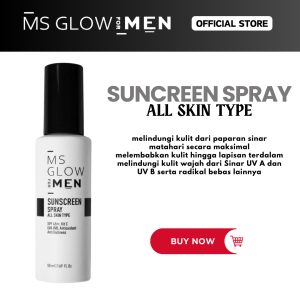 MS GLOW MEN SUNSCREEN SPRAY Sunscreen Ms Glow Man Ms Glow For Men Sunscreen Spray Menutrisi Kulit Melindungi Dari Paparan Sinar Matahari Melembabkan BPOM Mengandung Vitamin C Melindungi Wajah Dari Paparan Sinar Matahari