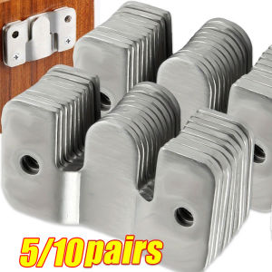 10Pair Stainless Steel Picture Frame Hangers Bracket / Mirror Flush Interlocking Clips / Heavy Duty Photo Display Hooks / Household Storage Tool