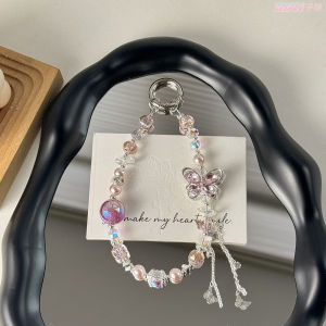 Pearl Light Luxury Wind Alloy Butterfly Phone Chain Fashion Crystal Car Keychain Decorative Chain Bag Hanging Decoration