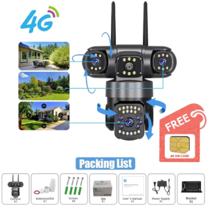 V380 Pro 4K UHD three Lens Solar Security Camera WiFi & 4G Dual Mode PTZ Outdoor Waterproof CCTV Night Vision Human Motion Detect Two-Way Audio Surveillance Cam