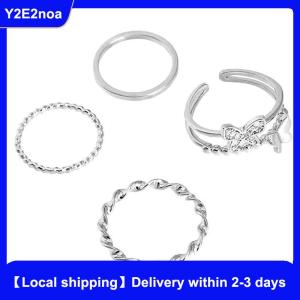 【Local shipping】 3Pcs 4Pcs Hip Hop Punk Open Adjustable Rings Set Womens Ring Butterfly Metal Finger Ring