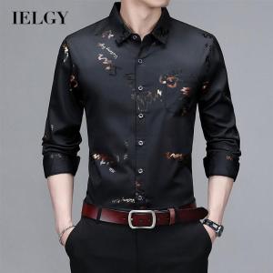 IELGY mens long sleeve loose breathable plus size printed shirt