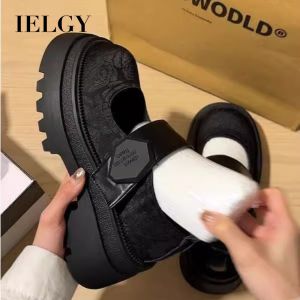 IELGY Mary Jane shoes womens black leather shoes new Chinese style thick-soled shoes