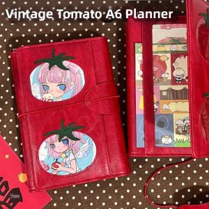 WENKEN A6 Sổ tay rời trang Gấp ba lần Màu đỏ cà chua Bìa văn phòng phẩm Cổ điển Đóng gáy bằng vòng Chất kết dính PU Để viết nhật ký