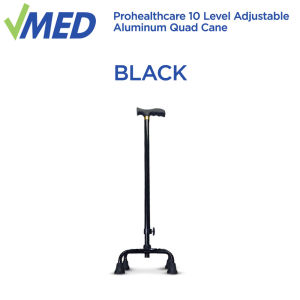 VMED High-Quality 10 Level Adjustable Aluminum Quad Cane with Automatic Lock Walking Aid Device